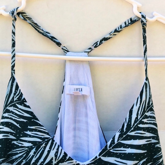 Lucca Couture Womens small Green Leaf print Racerback V-neck sleeveless dress - Picture 4 of 11